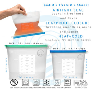  Reusable Silicone Bags for Food Storage - 3 x 1.5L